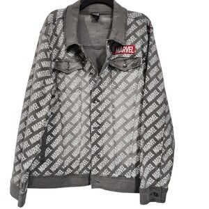 Disney Marvel Universe Jacket Mens‎ XXL All Over Print Gray Denim Trucker